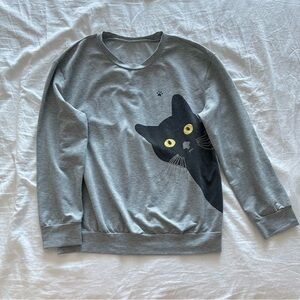 Gray cat long sleeve sweater